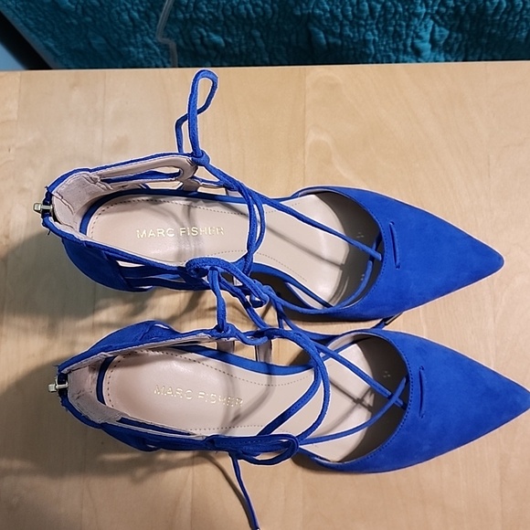 MARC FISHER Truthe Blue Suede Lace-up Stiletto Heels, Size 7.5M - Picture 8 of 9